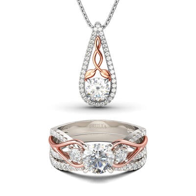 Jeulia Two Tone Round Cut Sterling Silver Jewelry Set