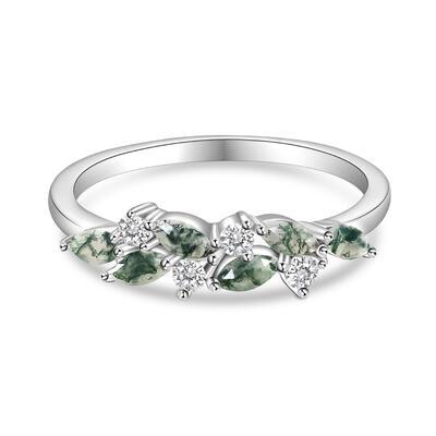 Jeulia Moss Agate Cluster Women's Wedding Band Sterling Silver