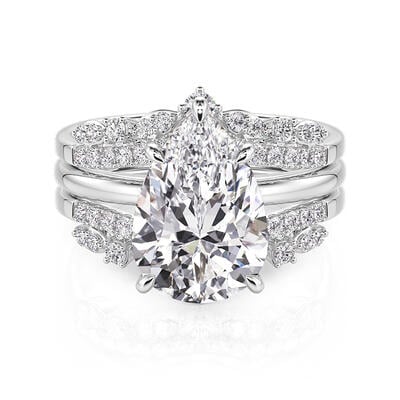 Jeulia Pear Cut Enhancer Engagement Ring Set Sterling Silver