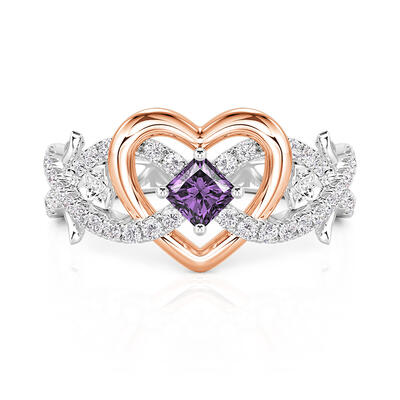 Jeulia Infinity Two Tone Heart Flower Ring Sterling Silver