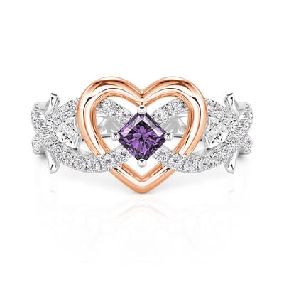Jeulia Infinity Two Tone Heart Flower Ring Sterling Silver
