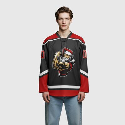 Custom Black Red-White Christmas Santa Claus 3D Hockey Lace Neck Jersey