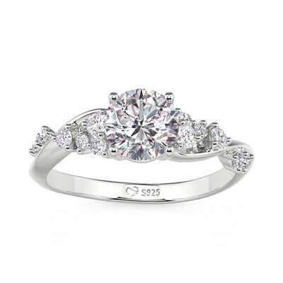 Jeulia Olivetta Twist Round Cut Engagement Ring Sterling Silver