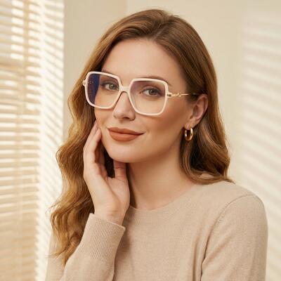 Irving Beige Geometric Glasses