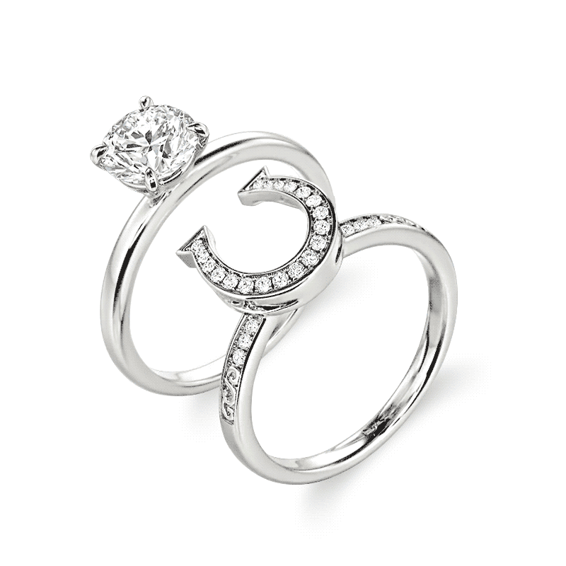 Jeulia Horseshoe Design Round Cut Bridal Ring Set 2PCS