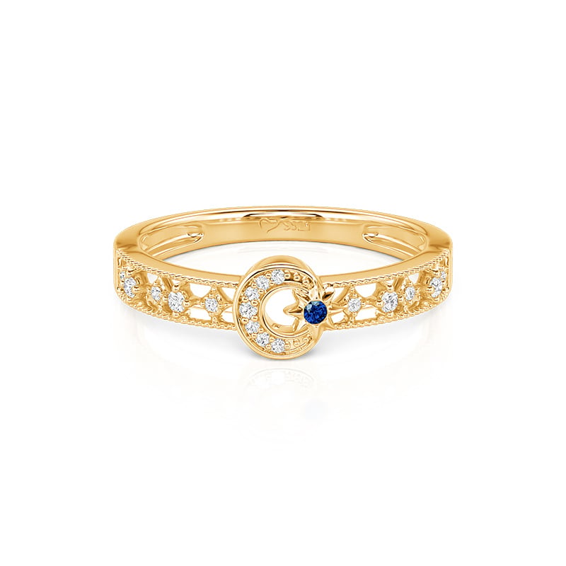 Jeulia Vintage Milgrain Hollowed Moon and Star Ring for Women