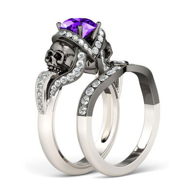 Jeulia Two Tone Round Cut Sterling Silver Skull Ring