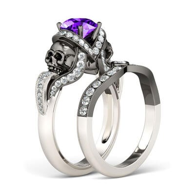 Juego De Anillo Con Dos Tonos De Caravera De Corte Redonda