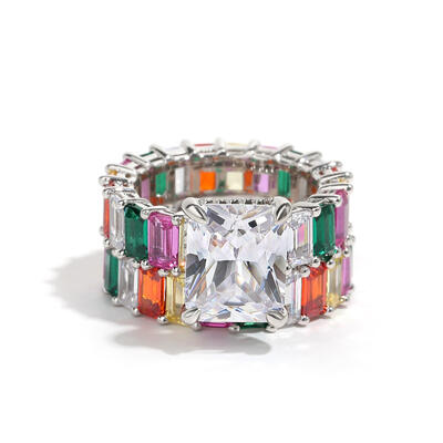 Jeulia "Blazing with Color" Radiant Cut Sterling Silver Ring Set