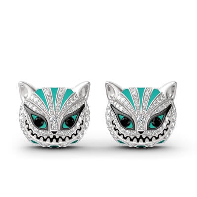 Jeulia "Appear and Disappear at Will" Cat Sterling Silver Enamel Earrings
