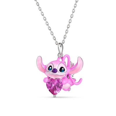 Jeulia "Cherub" Extraterrestrial with Love Enamel Sterling Silver Necklace