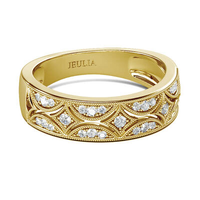 Jeulia Milgrain Round Cut Sterling Silver Women's Band