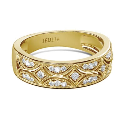 Jeulia Milgrain Round Cut Sterling Silver Women's Band