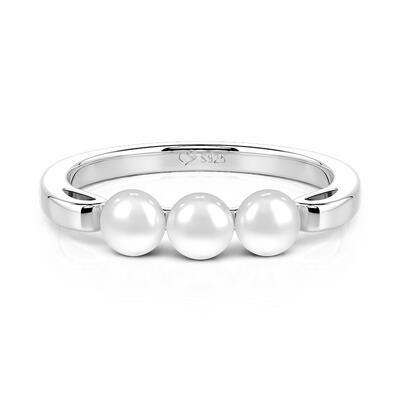 Jeulia Simple Three-Pearl Wedding Band Sterling Silver