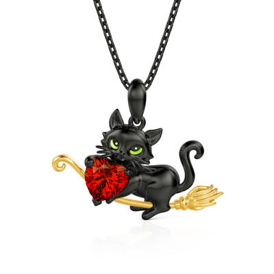 Jeulia Hug Me Collar Gato Negro Mágico Personalizado con Piedra de Nacimiento