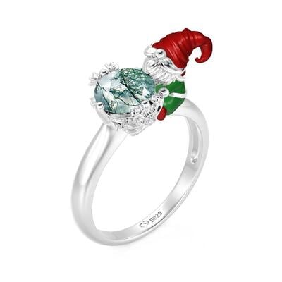 Jeulia Hug Me Gnome Moss Agate Ring With Snowflake