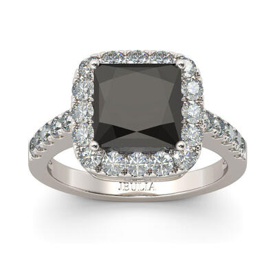Jeulia Halo Princess Cut Sterling Silver Ring