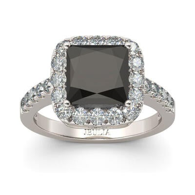 Jeulia Schwarz Stein Halo Solitär Prinzess-Schliff Sterling Silber Verlobungsring