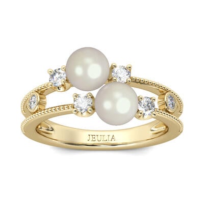 Jeulia Split Shank Faux Pearl Sterling Silver Ring