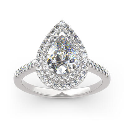 Jeulia Double Halo Pear Cut Sterling Silver Ring
