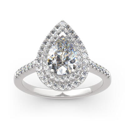 Jeulia Double Halo Pear Cut Sterling Silver Ring