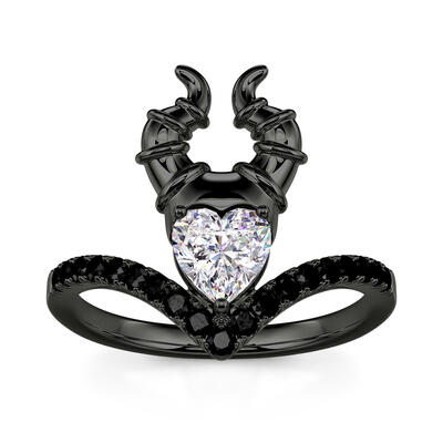 Jeulia "My Godmother" Heart Cut Black Sterling Silver Ring