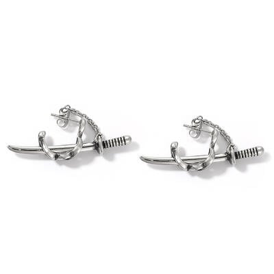 Jeulia Punk Style Sword Men's Titanium Steel Chain Earrings