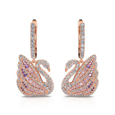 Jeulia Pendientes con cisnes de color oro rosa de plata de ley