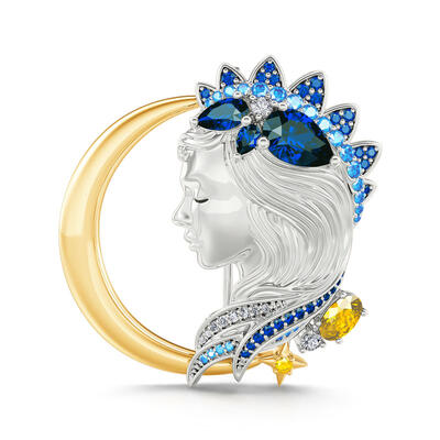 Jeulia Zodiac Sign Virgo with Moon Sterling Silver brooch