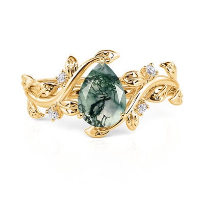 Jeulia Bypass Gold Pear Cut Moss Agate Engagement Ring