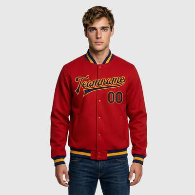Custom Red Full-Snap Varsity Letterman Jacket Great for Suburban Spring Outings