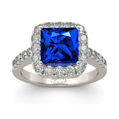 Jeulia Halo Princess Cut Sterling Silver Ring