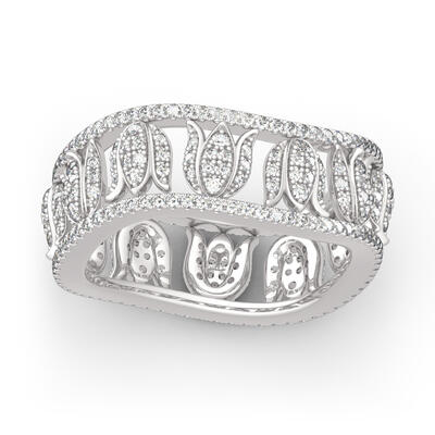Jeulia "Enduring Love" Tulip Design Sterling Silver Women's Band