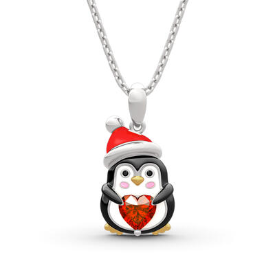 Jeulia Hug Me "Sweet Confession" Penguin Heart Cut Sterling Silver Necklace