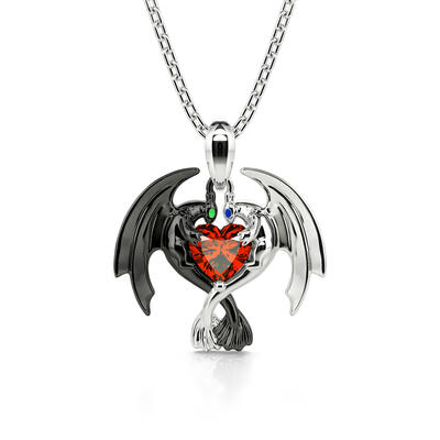Jeulia Hug Me "Strongest Romance" Dragon Couple Heart Cut Sterling Silver Necklace
