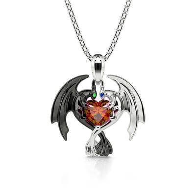 Jeulia Hug Me "Strongest Romance" Dragon Couple Heart Cut Sterling Silver Necklace