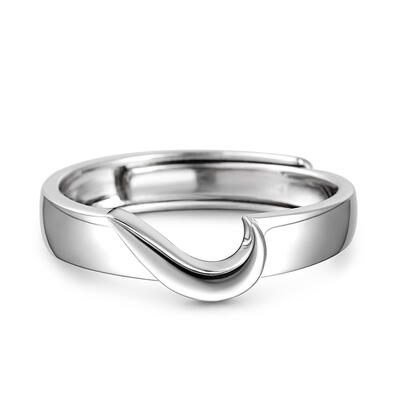 Jeulia "True Love" Half Heart Adjustable Sterling Silver Men's Band