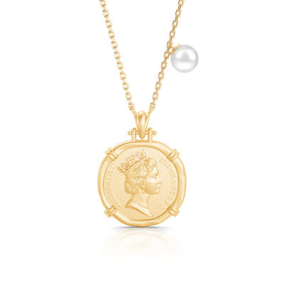 Jeulia "Her History" Queen Elizabeth II Portrait Coin Sterling Silver Necklace