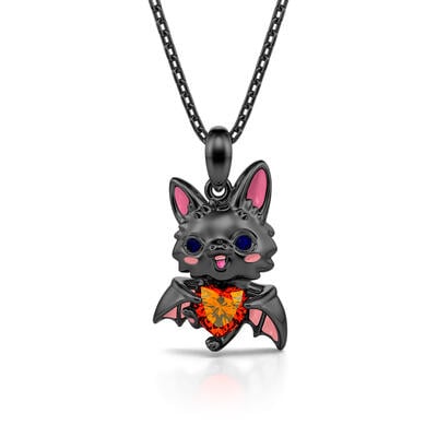 Jeulia Hug Me Collar de Plata de Ley Mujer Diseño de Adorable Murciélago Halloween