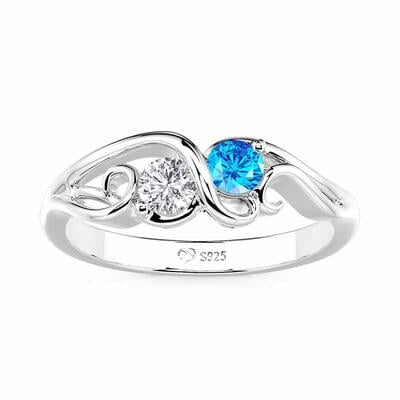 Jeulia Swirl Custom Two Birthstone Round Engagement Ring