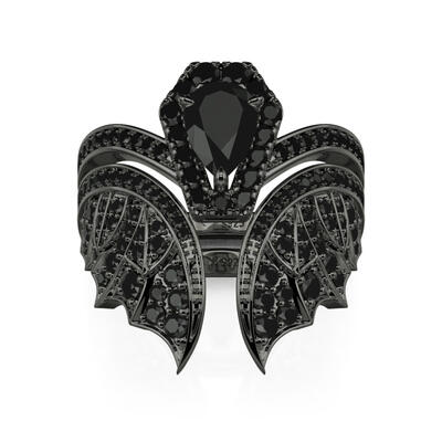 Jeulia Unique Black Bat Coffin Engagement Ring Set