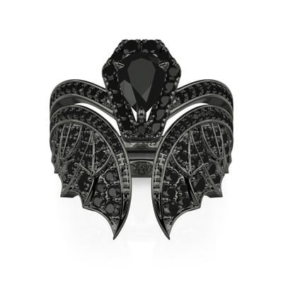 Jeulia Unique Black Bat Coffin Engagement Ring Set