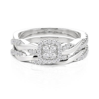 Jeulia Classic Twist Halo Pavé Ring Set 2pcs Sterling Silver