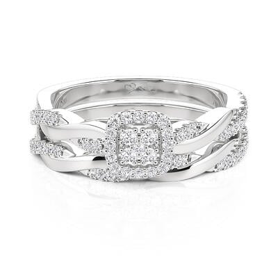 Jeulia Classic Twist Halo Pavé Ring Set 2pcs Sterling Silver