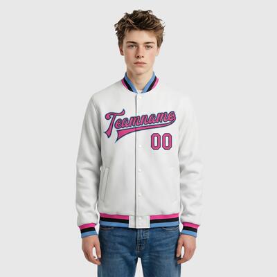 Custom White Full-Snap Varsity Letterman Jacket – Ideal for Campus Daily Wear and Office Smart-Casual Outfits