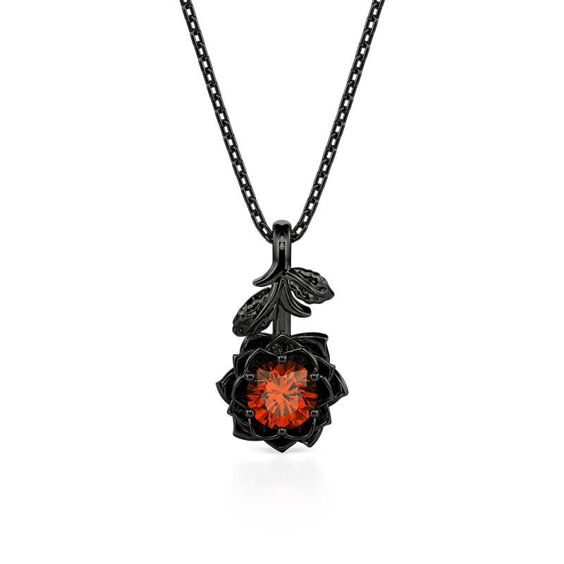 Jeulia Custom Gothic Black Lotus Necklace With Birthstone