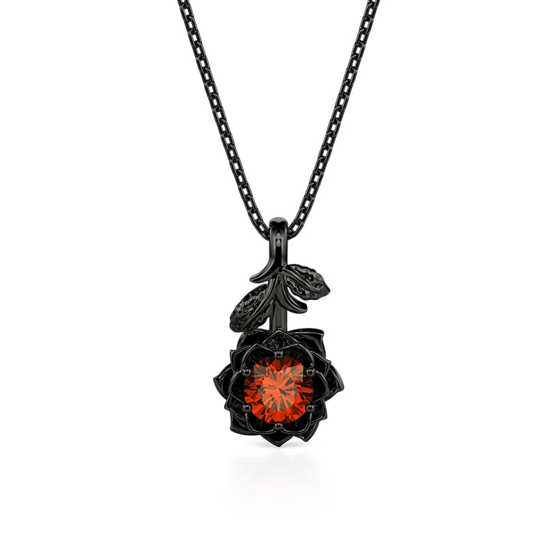 Jeulia Custom Gothic Black Lotus Necklace With Birthstone
