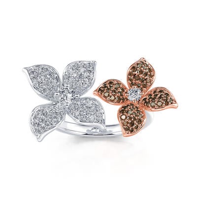 Jeulia "Two Loves" Double Flower Sterling Silver Ring
