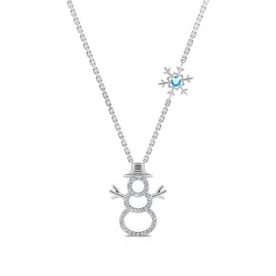 Jeulia "Merry Christmas" Snowman & Snowflake Design Sterling Silver Necklace