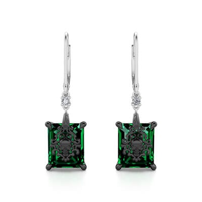 Jeulia "Phantom" Skull Emerald Cut Sterling Silver Earrings